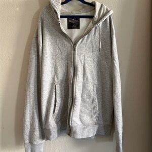 Hollister Men's Light Gray Zip-Up Sweater